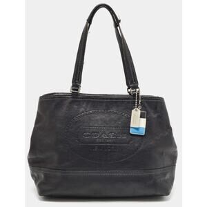 Coach Black Leather Hampton Perforated Weekend Tote